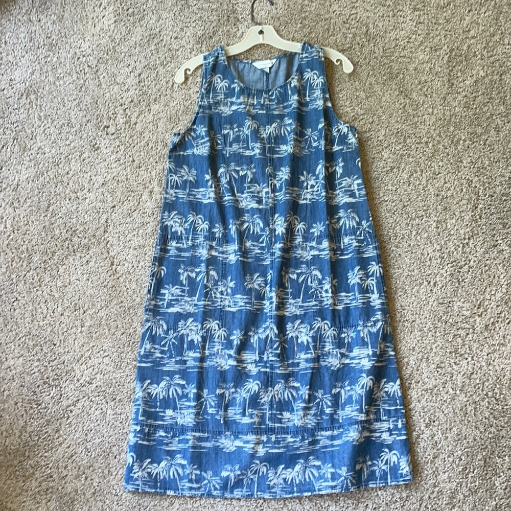 Christopher & Banks Women's Tropical Print Light Denim Sun Dress - Size M